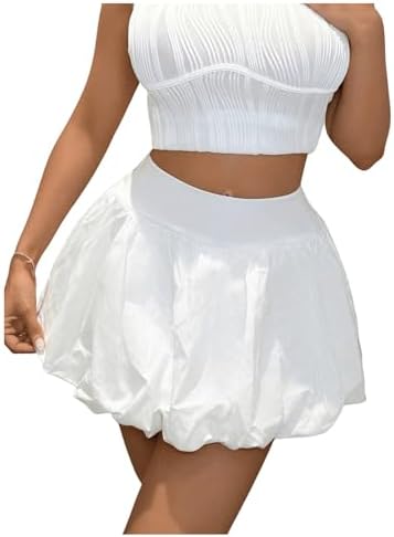 Verdusa Women's Pleated Bubble Skirt Y2K Elastic High Waisted Puffy Skorts Shorts