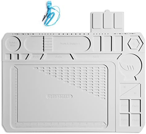 SainSmart Magnetic Repair Work Mat, 20 x 14 Inch Large Silicone Soldering Mat with Wrist Strap, Anti-Static Mat for Soldering, PCB board, Phone, and Electronic Repair, Grey