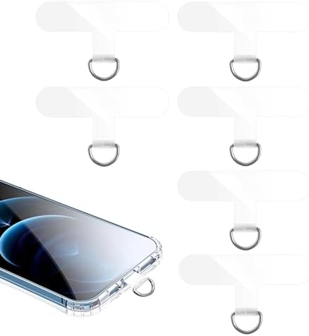 6pcs Universal Phone Tether Tabs Phone Lanyard Patches with Metal Ring Phone Lanyard Replacement Part for Cell Phone (Transparent)