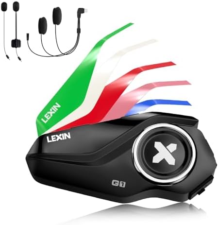 LEXIN G1 Motorcycle Bluetooth Headset, Helmet Bluetooth Speakers with 2 Type Mics, Hands-Free Call/Music, Waterproof Motorcycle Headphones w/ 6 Color Shells, Motorcycle Accessories/Gear for Men
