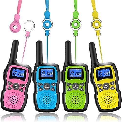 Wishouse Walkie Talkies for Kids 4 Pack,Family Walky Talky Adults Childrens Radio Long Range,Outdoor Camping Fun Toys Birthday Present Xmas Gifts for 3 4 5 6 7 8 9 10 Year Old Girls Boys (No Battery)