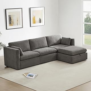 CHITA Oversized Modular Sectional Fabric Sofa set, FSC Certified Extra Large L Shaped Couch with Reversible Chaise Modular Sectional Couch,112 inch Width,4 Seat Modular Sofa with Storage Ottoman, Grey