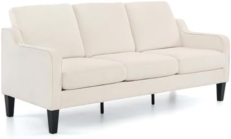 VINGLI Small Couch Sofa 71" Comfy Couches for Living Room Beige 3 Seat Sofa Couch Mid Century Modern Sofa Furniture Couches with Scooped Arms for Small Spaces, Bedroom, Apartment, Studio