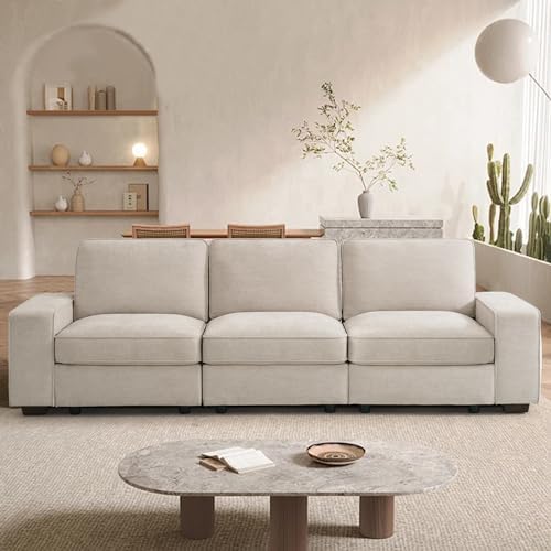 TEKAMON 100" Modular Sofa Couch with Seats Storage, Comfy 3-Seater Chenille Fabric Couch for Living Room, Office, Apart W/Deep Seat, Wide Armrest, Side Pockets, Upholstered Couch W/Removable Cover