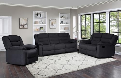 UBGO Living Room Furniture Sets,3 Pieces Recline Chair Set,Manual Reclining Sofas & Couches,Home Theater Seating Recliner with Cup Holders and Hide-Away Storage (Black,Sofa+Loveseat+Chair Set)