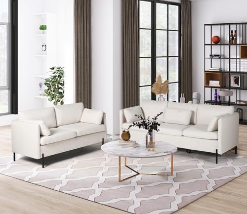 LINLUX Living Room Sectional Sofa Set, Modern Couches for Living Room, 2 Pcs Sofa & Loveseat Sets, Soft Linen Couch, Beige