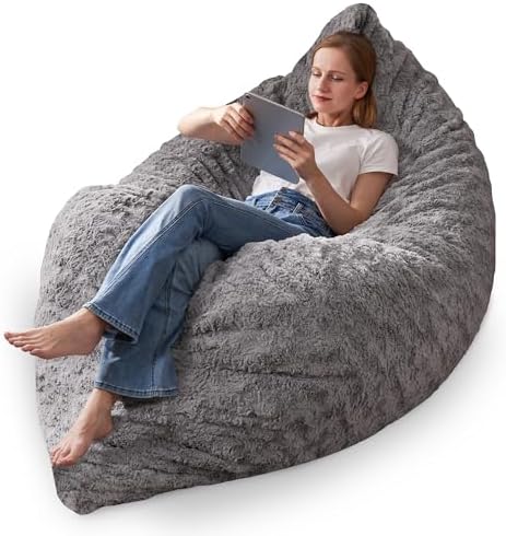 HABUTWAY 3 in 1 Bean Bag Chair, Memory Foam Bean Bag Chair, Convertible Bean Bag Chair with Machine Washable Cover, Giant Bean Bag Chairs for Adult - Grey