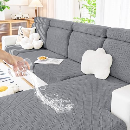smiry Waterproof Couch Cushion Covers, Stretch Sofa Cushion Covers, Soft Sofa Covers Washable, Magic Couch Cushion Slipcover Elastic Furniture Protector for Pets, Kids (Large, Grey)