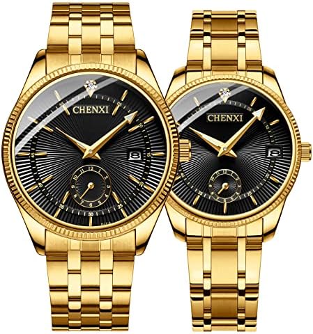 FANMIS Men's Luxury Analog Quartz Gold Wrist Watches Business Stainless Steel Band Dress Wrist Watch Classic Calendar Date Window 3ATM Water Resistant