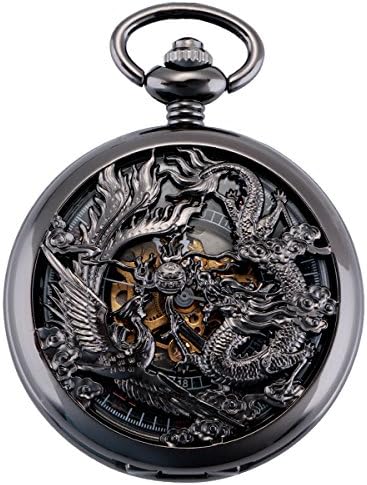 ManChDa Mechanical Pocket Watch for Men Women Dragon and Phoenix Pocket Watch with Chain