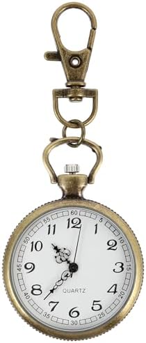POPETPOP Clip- on Open Face Quartz Pocket Watch with Key Buckle- Unisex Fob Watch Hanging Pocket Watch Decorative
