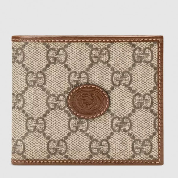 Gucci Bi-fold Wallet with Interlocking G In Beige Canvas