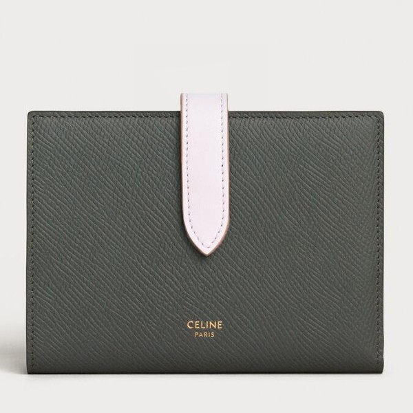 Celine Medium Strap Bicolour Wallet in Grey Calfskin