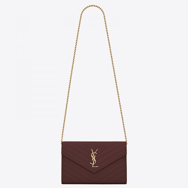 Saint Laurent WOC Monogram Chain Wallet In Bordeaux Leather